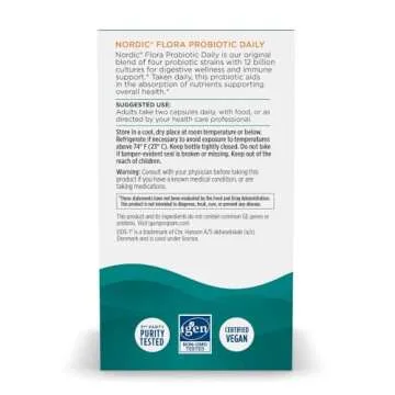 Nordic Naturals Nordic Flora Probiotic Daily - 60 Capsules - 4 Probiotic Strains with 12 Billion Cultures - Optimal Wellness, Immune Support, Digestive Health - Non-GMO, Vegan - 30 Servings