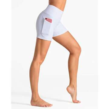 Dragon Fit High Waist Yoga Shorts for Women with 2 Side Pockets Tummy Control Running Home Workout Shorts(Medium, White)