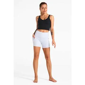 Dragon Fit High Waist Yoga Shorts for Women with 2 Side Pockets Tummy Control Running Home Workout Shorts(Medium, White)