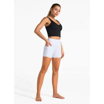 Dragon Fit High Waist Yoga Shorts for Women with 2 Side Pockets Tummy Control Running Home Workout Shorts(Medium, White)