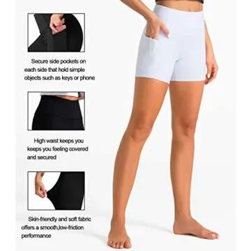 Dragon Fit High Waist Yoga Shorts for Women with 2 Side Pockets Tummy Control Running Home Workout Shorts(Medium, White)