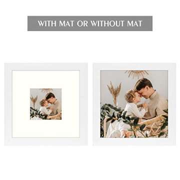 Golden State Art, 8x8 Picture Frame with MDF Wood and High Definition Glass, Display 4x4 with Mat or Without Mat Photo Frame Collage for Tabletop&Wall Mounting Decor (16 Pack, White)