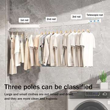 Clothes Drying Rack Wall Mounted,Drying Rack Clothing,Laundry Drying Rack Wall Mount,Collapsible Drying Racks for Laundry,Retractable,Foldable,Clothes Hanger Rack,Clothes Dryer Rack,White Color