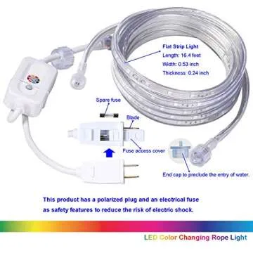 Areful LED Rope Lights, 16.4ft Flat Flexible RGB Strip Light, Color Changing, Waterproof for Indoor Outdoor Use, Connectable Decorative Lighting, 8 Colors and Multiple Modes