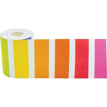 Teacher Created Resources Colorful Stripes Straight Rolled Border Trim, 50 Feet