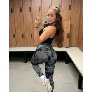 OMKAGI Women Scrunch Butt Lifting Leggings Seamless High Waisted Workout Yoga Pants(XS,88-Black Tie Dye)