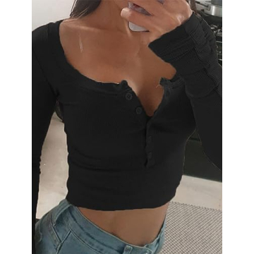 Women Y2k Long Sleeve Ribbed Slim Fit Crop Top