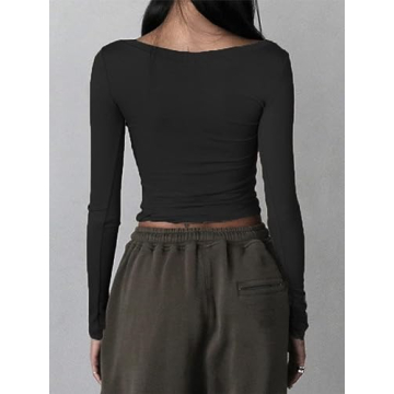 Women Y2k Long Sleeve Ribbed Slim Fit Crop Top