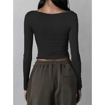Women Y2k Long Sleeve Ribbed Slim Fit Crop Top