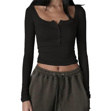 Women Y2k Long Sleeve Ribbed Slim Fit Crop Top