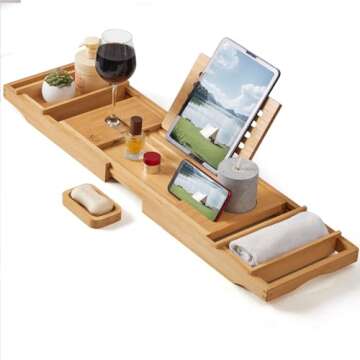 XcE Bathtub Caddy Tray - Expandable Bamboo Luxury
