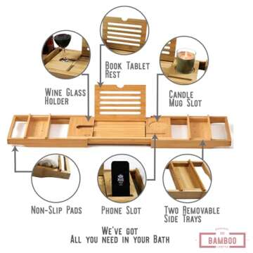 XcE Bathtub Caddy Tray - Expandable Bamboo Luxury