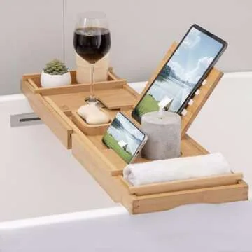 XcE Bathtub Caddy Tray - Expandable Bamboo Luxury