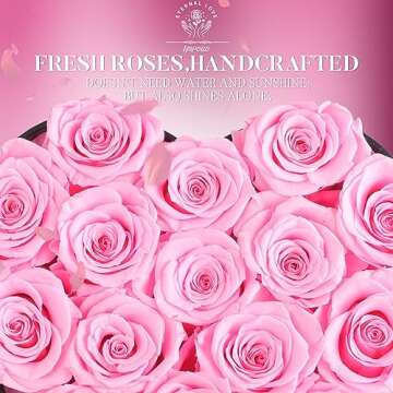 Impouo 16-Piece Forever Flowers Heart Shape Box - Preserved Roses, Birthday Gifts for Women- Valentines, Anniversary, Wedding Gifts- Pink Roses