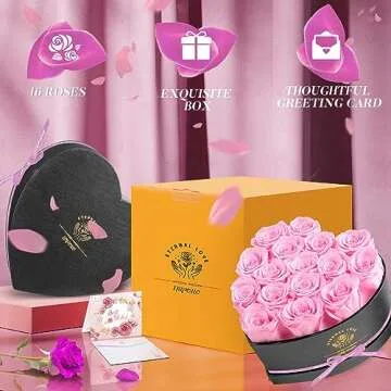 Impouo Heart Shape Box with 16 Forever Roses - Perfect Gift
