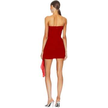 NADIA FRACA Women's Sexy Mesh Strapless Off Shoulder Y2k Bodycon Dress Backless Tube Draped Ruched Mini Dress Red