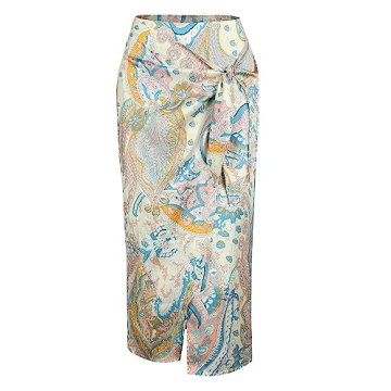 ZAFUL Boho Skirt for Women Asymmetrical Skirts Tied Floral Paisley Printed High Waist Ruched Skirts ...
