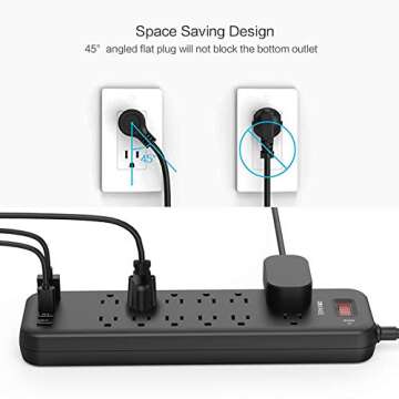 Power Strip, MKSENSE Surge Protector with 12 Outlets & 4 USB Ports & 1 Type-C Port (5V/3A), 3600 Joules, Angled Flat Plug, Spaced Outlets & ETL Listed Power Outlet for Home Office - Black