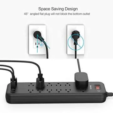 Power Strip, MKSENSE Surge Protector with 12 Outlets & 4 USB Ports & 1 Type-C Port (5V/3A), 3600 Joules, Angled Flat Plug, Spaced Outlets & ETL Listed Power Outlet for Home Office - Black
