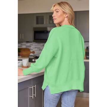 LILLUSORY Women's Oversized Batwing Sweaters 2024 Fall Outfits Crewneck Ribbed Knit Side Slit Trendy Pullover Tops LightGreen S