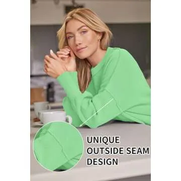 LILLUSORY Women's Oversized Batwing Sweaters 2024 Fall Outfits Crewneck Ribbed Knit Side Slit Trendy Pullover Tops LightGreen S