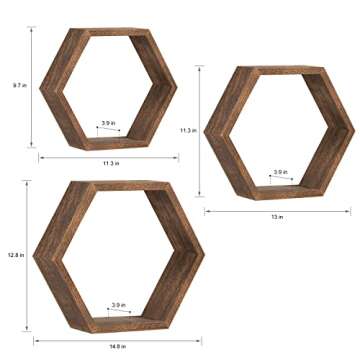 CADUKE Hexagon Floating Shelves - Set of 3 Wooden Wall Decor