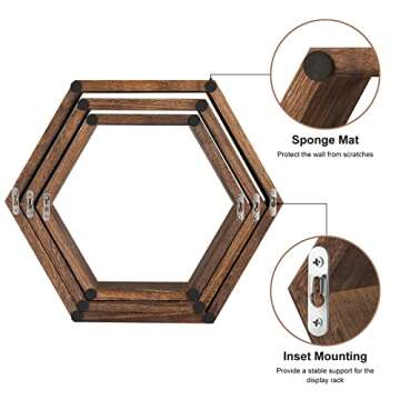 CADUKE Hexagon Floating Shelves - Set of 3 Wooden Wall Decor