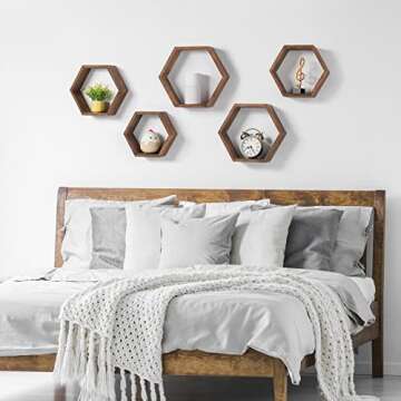 CADUKE Hexagon Floating Shelves - Set of 3 Wooden Wall Decor