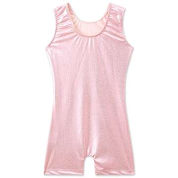 TENVDA Girls Gymnastics Leotards Sparkly Glitter Solid Pale Pink Biketard Unitard for 2t 3t Toddler ...