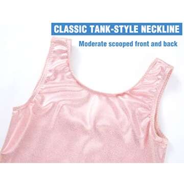 TENVDA Girls Gymnastics Leotards Sparkly Glitter Solid Pale Pink Biketard Unitard for 2t 3t Toddler Kids Performance Practice