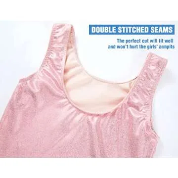 TENVDA Girls Gymnastics Leotards Sparkly Glitter Solid Pale Pink Biketard Unitard for 2t 3t Toddler Kids Performance Practice