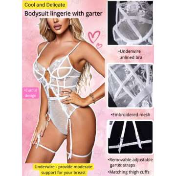 Kaei&Shi Bodysuit Lingerie for Women,Plunge Underwire Floral Lace Teddy Lingerie,Sexy Cutout Thong O...