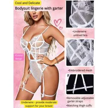 Kaei&Shi Bodysuit Lingerie for Women,Plunge Underwire Floral Lace Teddy Lingerie,Sexy Cutout Thong O...