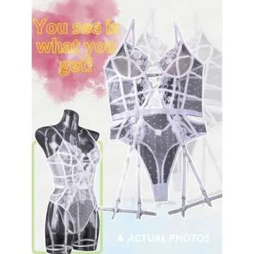 Kaei&Shi Bodysuit Lingerie for Women,Plunge Underwire Floral Lace Teddy Lingerie,Sexy Cutout Thong One Piece Body Suit with Garter Petite Bridal Wedding Honeymoon White Small