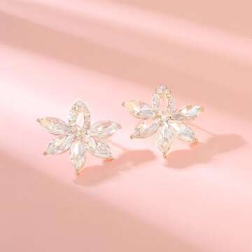 FENBORY Clear Rhinestone Statement Stud Earrings Flower Crystal Stud Drop Earrings Wedding Prom Earrings for Women