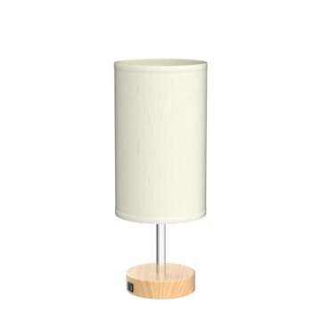 Yarra-Decor Bedside Lamps with USB Port - Touch Control Table Lamp for Bedroom Wood 3 Way Dimmable Nightstand Lamp Set of 2 with Round Flaxen Fabric Shade for Living Room, Dorm, Home Office (2 Pack)