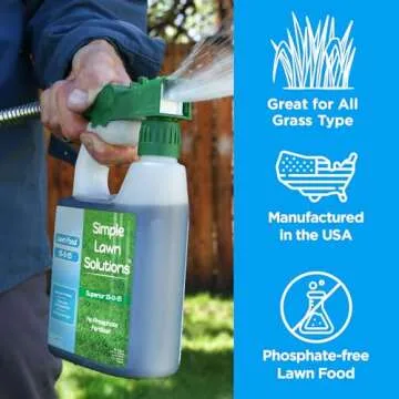 Superior 15-0-15 Liquid Lawn Fertilizer - Lawn Food for Growth & Green - Nitrogen, Potassium, Humic, Fish & Seaweed - Any Grass Type- Simple Lawn Solutions - All Season- Attached Sprayer (32 Ounce)
