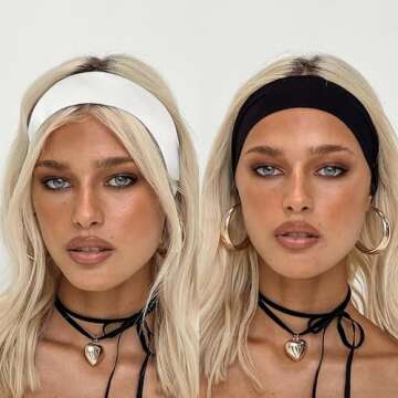 Bmobuo Headbands 6Pcs, Hair Bands for Women's Hair: Soft Cloth Fabric, Non-Slip, Yoga, Gym, White, B...