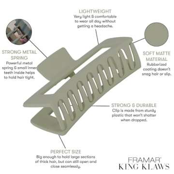 FRAMAR Green Hair Clips For Women Thick Hair - Extra Large Claw Clips for Thick Hair, Big Hair Clips for Thick Hair, Hair Clips For Girls, Sage Green Hair Accessories, Pinzas Para El Cabello - 4 Pack