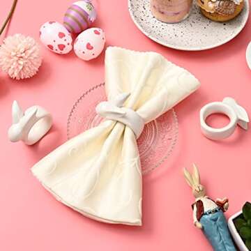 FRAMICS Easter Bunny Napkin Rings Set of 6 White Porcelain Bunny Napkin Rings Rabbit Napkin Ring Hol...