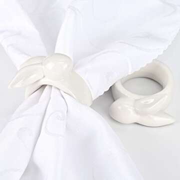 FRAMICS Easter Bunny Napkin Rings Set of 6 White Porcelain Bunny Napkin Rings Rabbit Napkin Ring Holders for Easter Party Banquet Dinner Spring Table Decoration