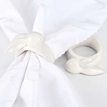 FRAMICS Easter Bunny Napkin Rings Set of 6 White Porcelain Bunny Napkin Rings Rabbit Napkin Ring Holders for Easter Party Banquet Dinner Spring Table Decoration