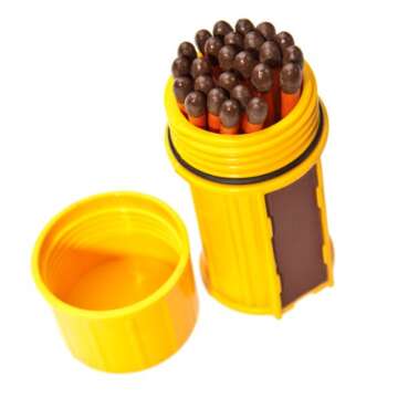 UCO Stormproof Match Kit with Waterproof Case, 25 Stormproof Matches and 3 Strikers - Yellow