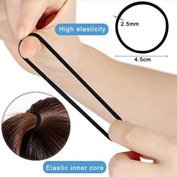 Black Elastic Hair Ties 120 Pcs No Crease Rubber Hair Ties Bands Elastic Ponytail Traceless Holders ...