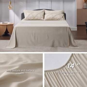 Bedsure Queen Comforter Set Beige - Bed in a Bag Queen Size 7 Pieces, Pintuck Bedding Sets Gift for Christmas, Beige Bed Set with Pinch Pleat Queen Size Comforter, Sheets, Pillowcases & Shams