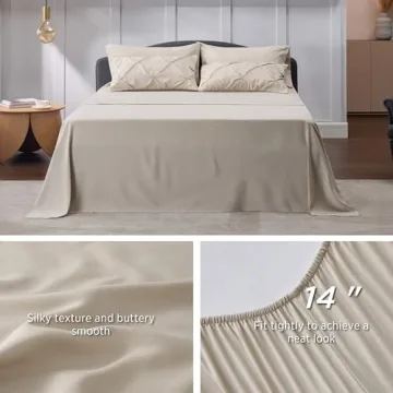 Bedsure Queen Comforter Set Beige - Bed in a Bag Queen Size 7 Pieces, Pintuck Bedding Sets Gift for Christmas, Beige Bed Set with Pinch Pleat Queen Size Comforter, Sheets, Pillowcases & Shams