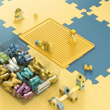 Toys Storage Organizer Bins for Lego, Stackable Toys Organizer, Lego Building Block Storage, Toy Storage Box with 24 Palace Grids, Plastic Stackable Organizer Bins (Yellow 3layers)