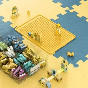 Toys Storage Organizer Bins for Lego, Stackable Toys Organizer, Lego Building Block Storage, Toy Storage Box with 24 Palace Grids, Plastic Stackable Organizer Bins (Yellow 3layers)