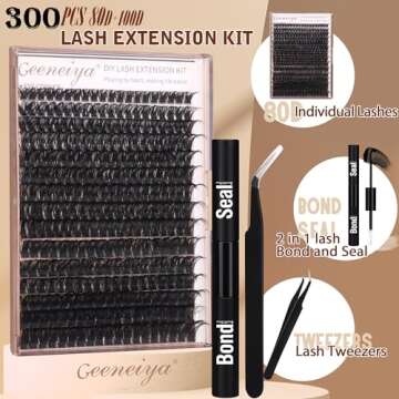 Geeneiya Volume Lash Clusters Kit DIY Lash Extension Kit D Curl Eyelash Extensions with Waterproof L...