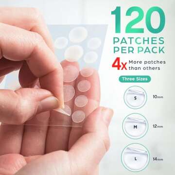 Pimple Patch Acne Treatment (Tea Tree Oil) - 120 Count, Acne-Healing Hydrocolloid Bandages (3 Sizes), Discreet Acne Dots Hydrocolloid Acne Patch, Pimple Patches, Acne Patches for Face & Body Acne